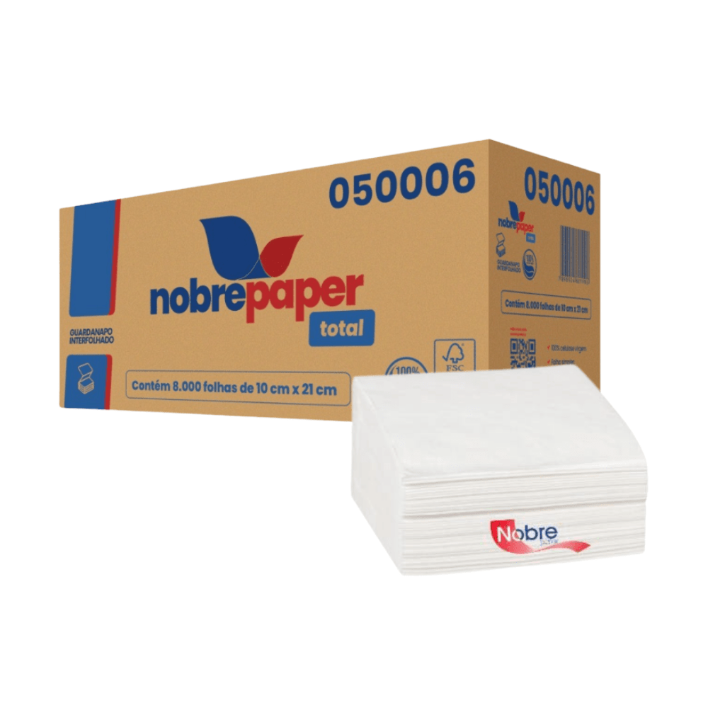 Guardanapo Interfolhado 10x21cm Nobrepaper Folha Simples com 8.000 folhas
