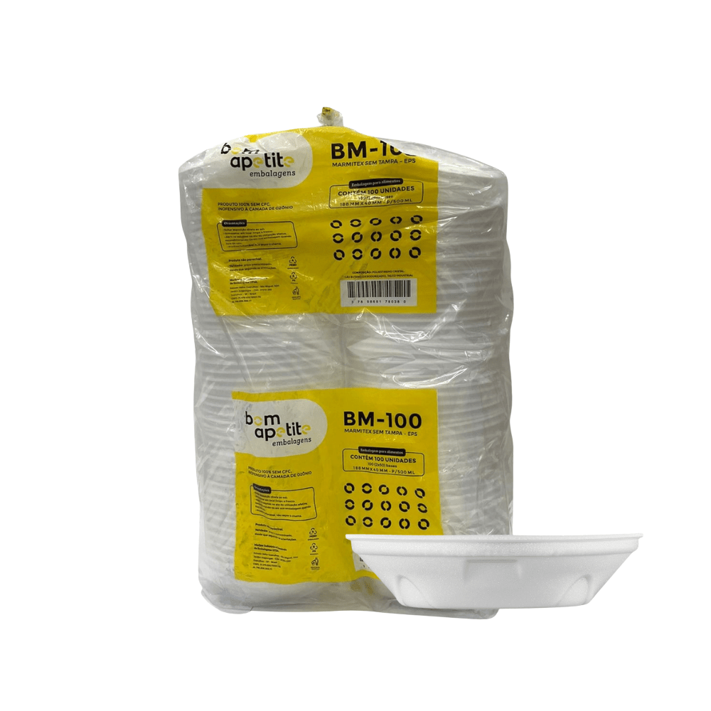Marmitex de Isopor 500ml sem Tampa Bom Apetite 100 Unid 19x4cm