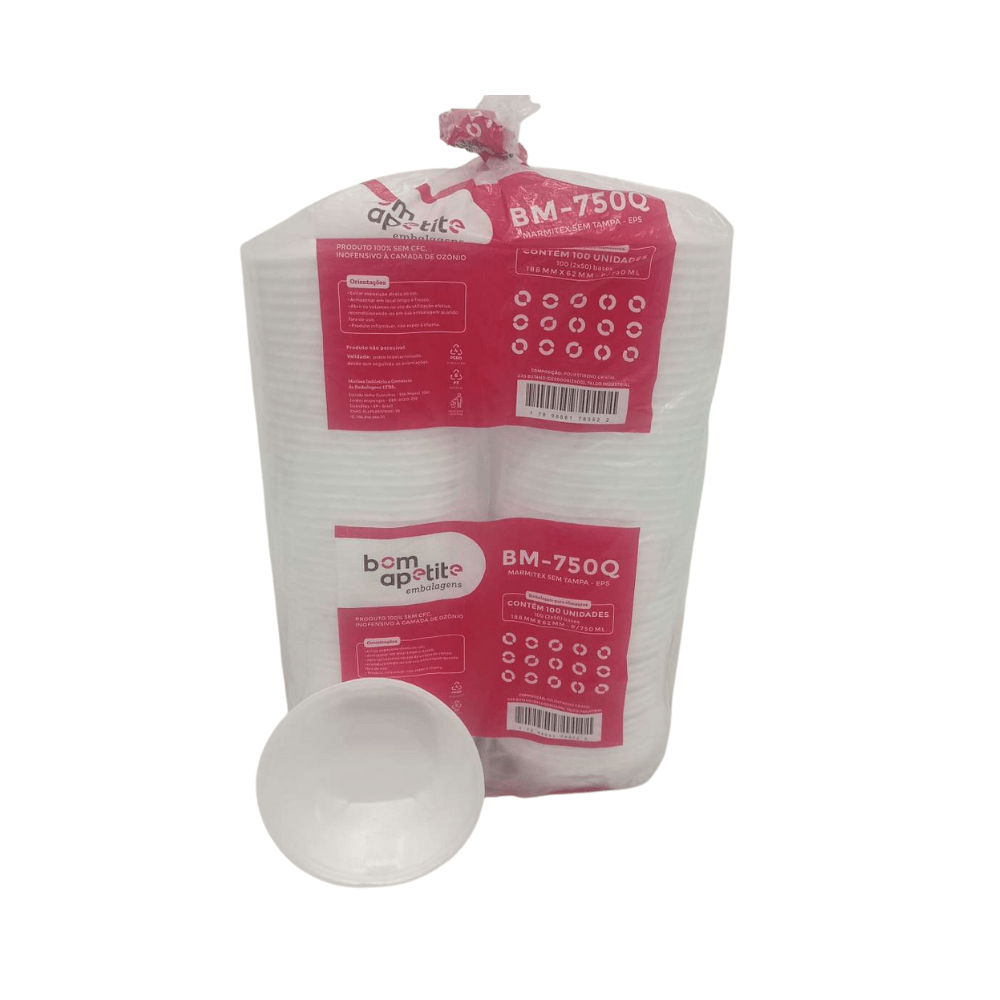 Marmitex de Isopor 750ml sem Tampa Bom Apetite 100 Unid 18x6cm