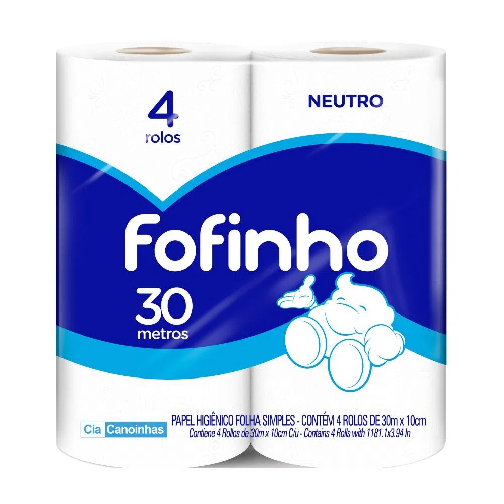 Papel Higiênico Fofinho 4 Rolos de 30 Metros Folha Simples