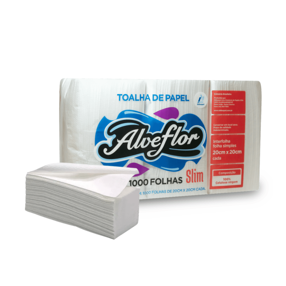 Papel Toalha Interfolha Alveflor 2 Dobras 1.000 Folhas Simples Slim