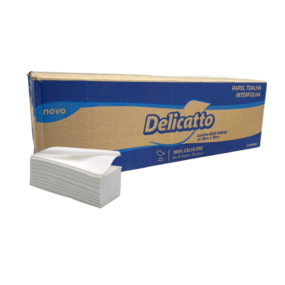 Papel Toalha Interfolha Delicatto 2 Dobras 4.800 Folhas Simples 20x20cm