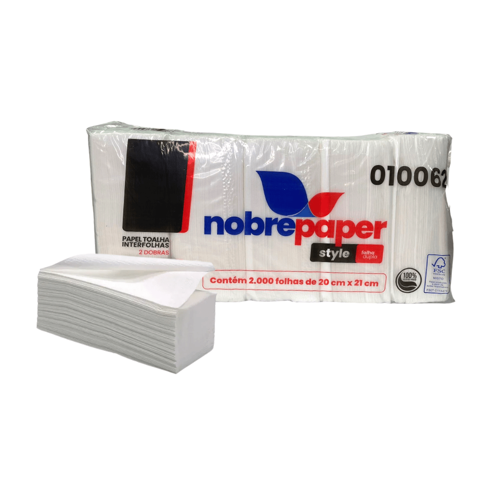 Papel Toalha Interfolha Nobre 2 Dobras 2.000 Folhas Dupla 20x21cm