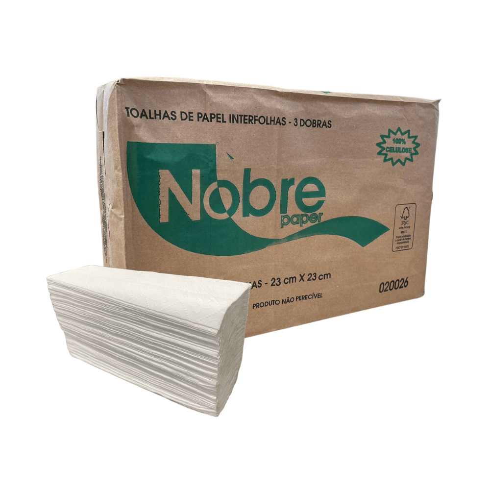 Papel Toalha Interfolha Nobre 3 Dobras 1.000 Folhas Simples 22,5x22,5cm