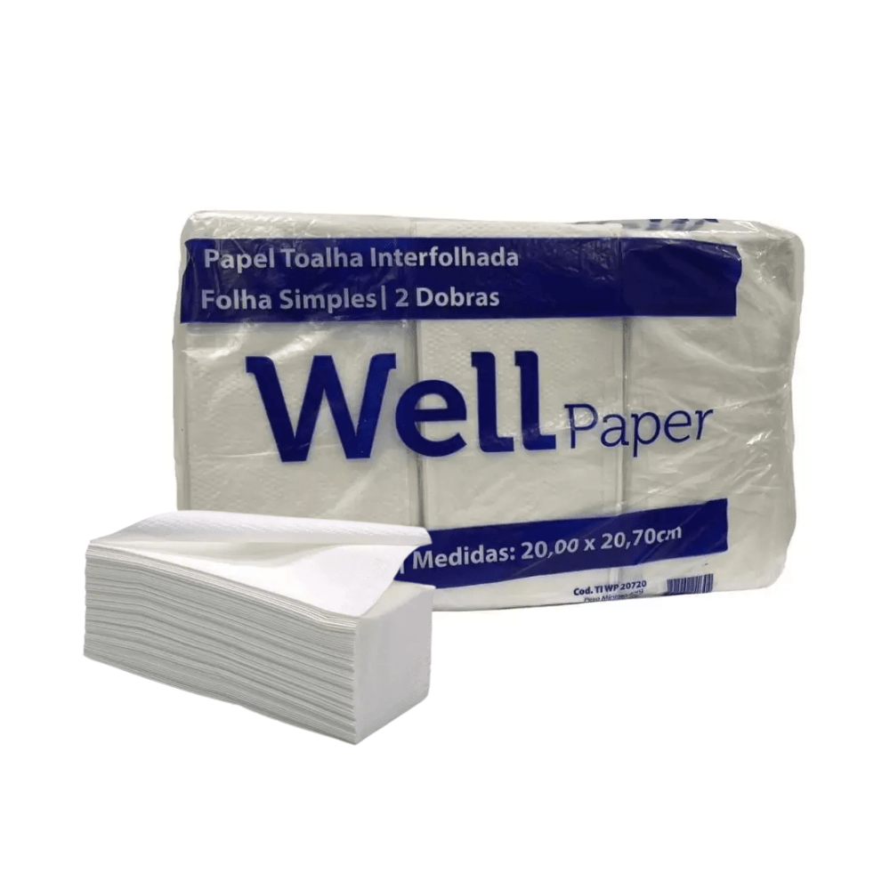 Papel Toalha Interfolha Wellpaper 2 Dobras Aprox 1.000 Folhas Simples